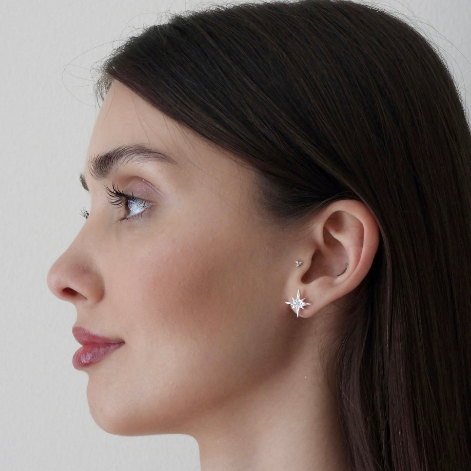 Second Star Earrings in White Gold