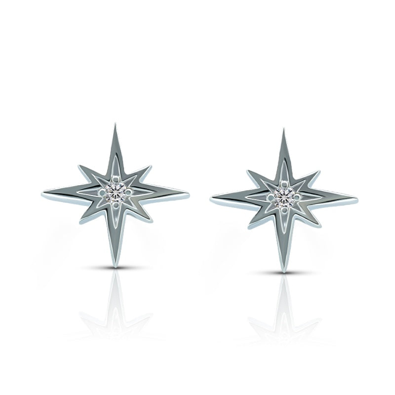 Second Star Earrings in White Gold