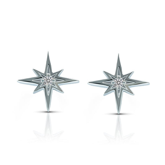 Second Star Earrings in White Gold